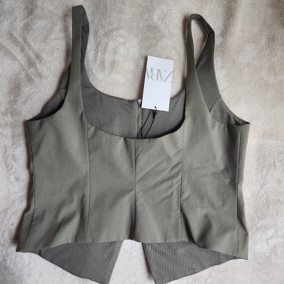 Zara pockets vest top light khaki/green sz L BNWT - Picture 7 of 8